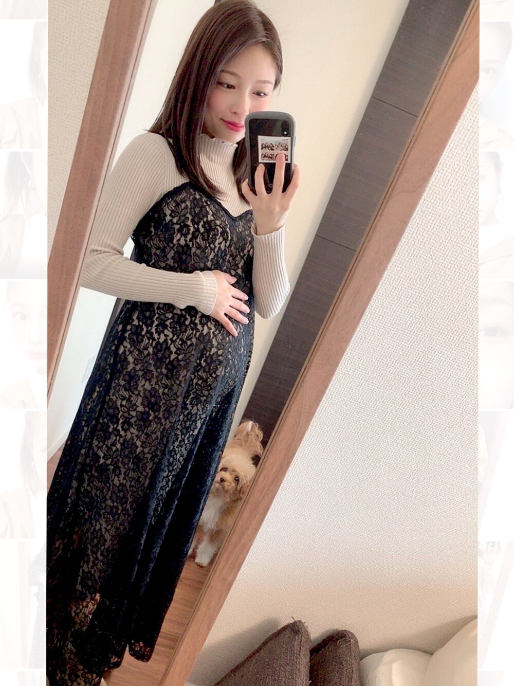 「低身長、きれいめカジュアル、オトナ女子、ロングワンピース、マタニティ、マタニティコーデ」｜「GRLのアイテム（ワンピース/ドレス、ブラック系）」を使った、Misakiさん（レディース・152cm）の春コーディネートの1枚目の写真