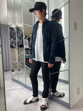 「TORNADO MART（トルネードマート）のアイテム（帽子）」を使った、HIDAKAさん（メンズ・170cm）の夏コーディネート