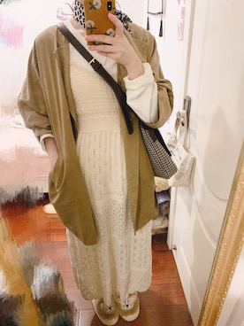 「Kastane（カスタネ）のアイテム（テーラードジャケット、ブラウン系）」を使った、momokoさん（レディース・164cm）の秋コーディネート