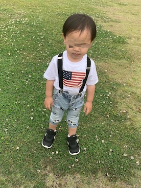 「アイテム（サスペンダー）」を使った、ʜ👦🏻さん（キッズ・90cm）の春コーディネート