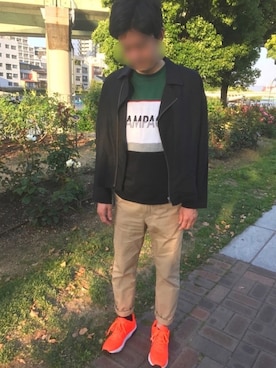 「JUNRED（ジュンレッド）のアイテム（ライダースジャケット）」を使った、d.dさん（メンズ・176cm）の春コーディネート