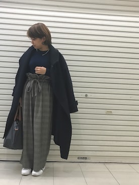 「ネイビーコーデ」｜「アイテム（ピーコート）」を使った、おはぎ❇︎さんさん（レディース・154cm）の冬コーディネート