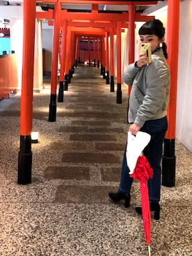 「リブニット」｜「アイテム（MA-1）」を使った、おはぎ❇︎さんさん（レディース・154cm）の秋コーディネート