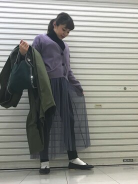 「KBF（ケイビーエフ）のWEB限定　チュール付きカーディガン（カーディガン/ボレロ）」を使った、おはぎ❇︎さんさん（レディース・154cm）の秋コーディネート