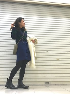 「ラガーシャツ」｜「アイテム（ブルゾン）」を使った、おはぎ❇︎さんさん（レディース・154cm）の冬コーディネート