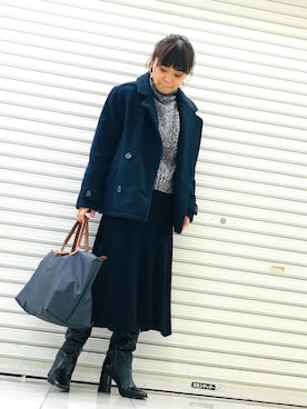 「cepo（セポ）のアイテム（ピーコート）」を使った、おはぎ❇︎さんさん（レディース・154cm）の冬コーディネート