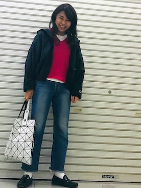 「Champion（チャンピオン）のアイテム（ブルゾン）」を使った、おはぎ❇︎さんさん（レディース・154cm）の春コーディネート