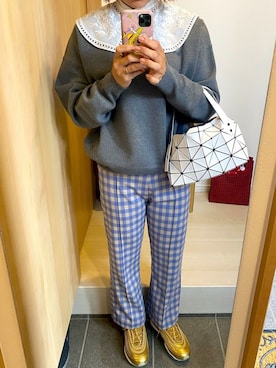「春めきシューズ」｜「アイテム（ノーカラーコート）」を使った、おはぎ❇︎さんさん（レディース・154cm）の春コーディネート