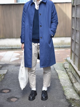 「無印良品（ムジルシリョウヒン）のアイテム（ステンカラーコート）」を使った、syさん（メンズ・174cm）の春コーディネート