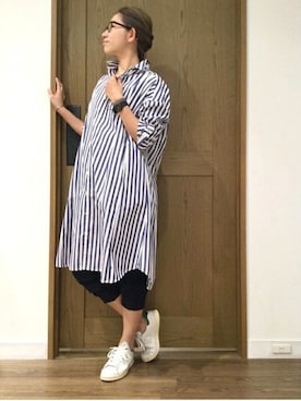 「SHIPS Days（シップスデイズ）のアイテム（シャツワンピース）」を使った、橋本さん（レディース・162cm）の春コーディネート