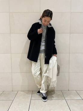 「SHIPS any（シップス エニィ）のアイテム（ノーカラーコート）」を使った、橋本さん（レディース・162cm）の冬コーディネート