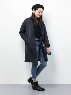 「YECCA VECCA（イェッカヴェッカ）のアイテム（ピーコート）」を使った、三上玲奈さん（レディース・165cm）の冬コーディネート