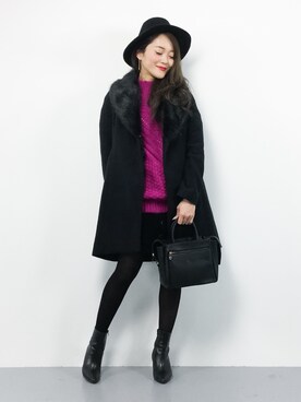 「rienda（リエンダ）のアイテム（その他アウター）」を使った、三上玲奈さん（レディース・165cm）の冬コーディネート