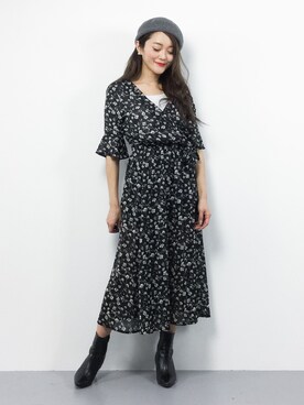 「Color（カラー）のアイテム（ワンピース）」を使った、三上玲奈さん（レディース・165cm）の冬コーディネート