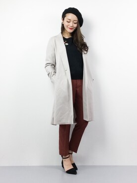 「ロングジャケット」｜「アイテム（ステンカラーコート）」を使った、三上玲奈さん（レディース・165cm）の冬コーディネート
