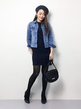 「マリンコーデ」｜「アイテム（デニムジャケット）」を使った、三上玲奈さん（レディース・165cm）の冬コーディネート
