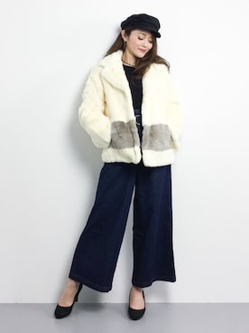 「Supreme.La.La.（シュープリームララ）のアイテム（その他アウター）」を使った、三上玲奈さん（レディース・165cm）の冬コーディネート