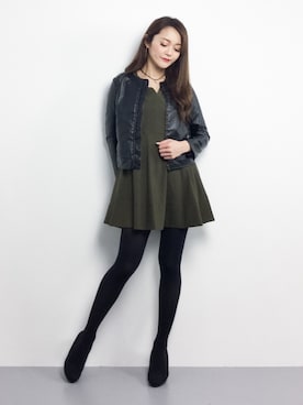 「N.（N. Natural Beauty Basic）（エヌエヌナチュラルビューティーベーシック）のアイテム（ライダースジャケット）」を使った、三上玲奈さん（レディース・165cm）の冬コーディネート