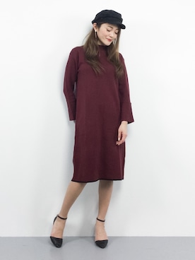 「ボルドーワンピ」｜三上玲奈さん（レディース・165cm）の冬コーディネート