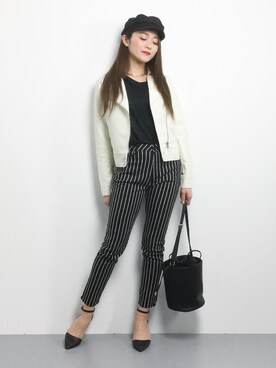 「one after another NICE CLAUP（ワンアフターアナザーナイスクラップ）のアイテム（ライダースジャケット）」を使った、三上玲奈さん（レディース・165cm）の冬コーディネート