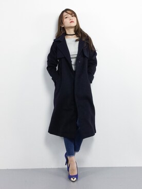 「ネイビーコーデ」｜「アイテム（トレンチコート）」を使った、三上玲奈さん（レディース・165cm）の冬コーディネート