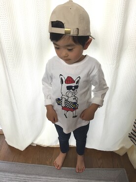 「お買い物」｜「アイテム（キャップ）」を使った、Reou…さん（キッズ・100cm）の春コーディネート