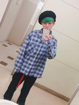 「アンクルパンツ」｜「アイテム（ハンチング/ベレー帽）」を使った、KAIさん（メンズ・158cm）の秋コーディネート