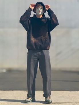 「SASQUATCHfabrix.（サスクワァッチファブリックス）のアイテム（パーカー）」を使った、能面兄さんさん（メンズ・178cm）の秋コーディネート
