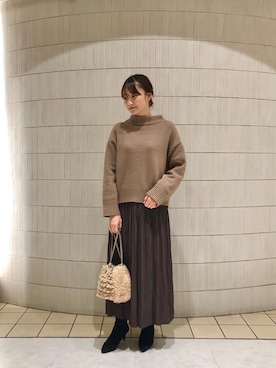 「le.coeur blanc（ルクールブラン）のストレッチブーツ（Boots、ブラック系）」を使った、ルクールブランルミネ荻窪店スタッフさん（レディース・160cm）の冬コーディネート