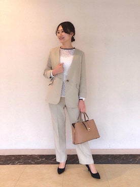 「お呼ばれ」｜「アイテム（ノーカラージャケット）」を使った、ルクールブランルミネ荻窪店スタッフさん（レディース・160cm）の春コーディネート