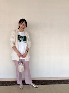 「le.coeur blanc（ルクールブラン）のフラットバブーシュ（Pumps、シルバー系）」を使った、ルクールブランルミネ荻窪店スタッフさん（レディース・160cm）の春コーディネート