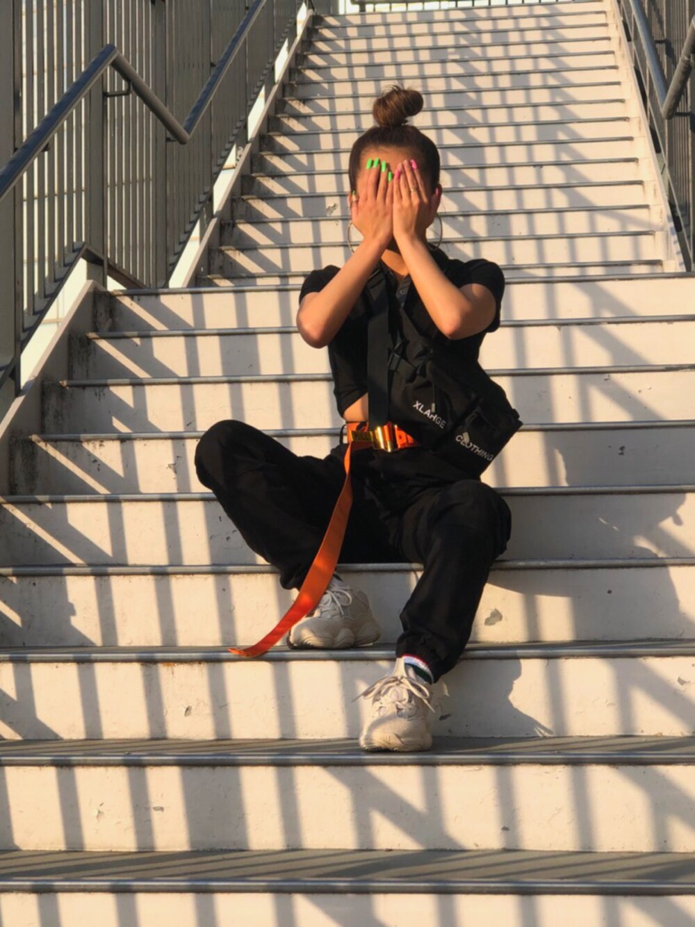 「ストリート、GUCCI、adidas、XLARGE、burberry、heronpreston」｜「heron prestonのアイテム（ベルト、オレンジ系）」を使った、🕊さん（レディース・154cm）の夏コーディネートの1枚目の写真