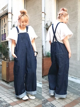 「RNA（アールエヌエー）のアイテム（サロペット/オーバーオール）」を使った、まぁさん（レディース・151cm）の夏コーディネート