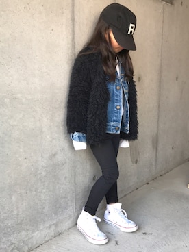 「TODAYFUL（トゥデイフル）のアイテム（帽子）」を使った、Niinaさん（キッズ・120cm）の冬コーディネート
