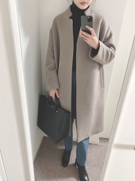 「YOUNG&OLSEN The DRYGOODS STORE（ヤングアンドオルセン）のYOUNG&OLSEN EMBOSSED レザートートバッグ（M）◆（トートバッグ）」を使った、rskさん（レディース・160cm）の冬コーディネート