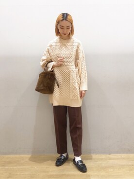 「アランニット」｜MIYABEさん（レディース・163cm）の冬コーディネート