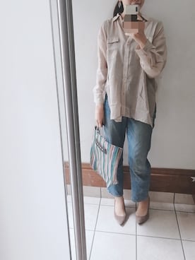 「アイテム（パンプス、グレー系）」を使った、s.emikaさん（レディース・169cm）の春コーディネート