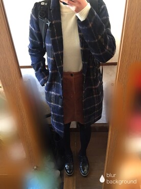 「RETRO GIRL（レトロガール）のアイテム（チェスターコート、ブルー系）」を使った、UHEEさん（レディース・158cm）の冬コーディネート