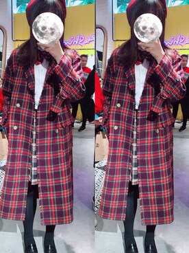 「アイテム（ダッフルコート、レッド系）」を使った、苏年一さん（レディース・170cm）の秋コーディネート