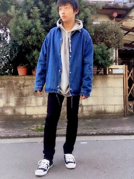 「デニムコーチジャケット」｜いっくん✂︎さん（メンズ・167cm）の春コーディネート