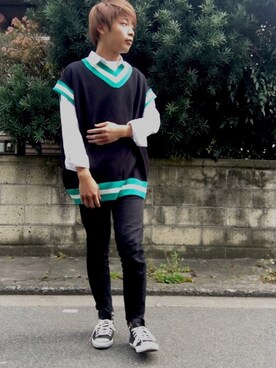 「BASQUE magenta（バスクマゼンタ）のアイテム（ベスト）」を使った、いっくん✂︎さん（メンズ・167cm）の春コーディネート