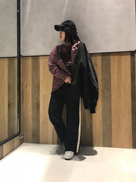 「RAGEBLUE（レイジブルー）のアイテム（MA-1）」を使った、小園さん（レディース・158cm）の秋コーディネート