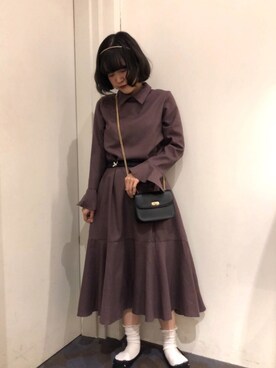 「earth music&ecology（アースミュージックアンドエコロジー）のチェーンミニショルダーバッグ　＊（ショルダーバッグ）」を使った、chiakiさん（レディース・154cm）の秋コーディネート