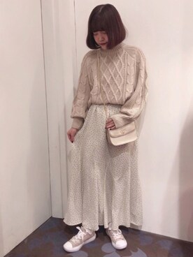「earth music&ecology（アースミュージックアンドエコロジー）のチェーンミニショルダーバッグ　＊（ショルダーバッグ）」を使った、chiakiさん（レディース・154cm）の冬コーディネート