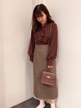 「earth music&ecology（アースミュージックアンドエコロジー）の2wayクロコミニショルダー ＊（ショルダーバッグ）」を使った、chiakiさん（レディース・154cm）の秋コーディネート