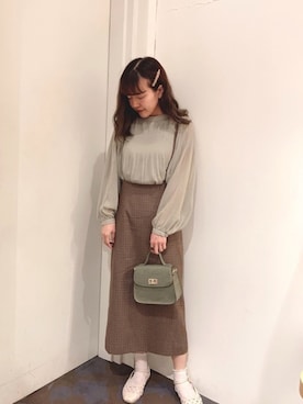 「earth music&ecology（アースミュージックアンドエコロジー）の2wayクロコミニショルダー ＊（ショルダーバッグ）」を使った、chiakiさん（レディース・154cm）の秋コーディネート