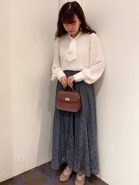 「earth music&ecology（アースミュージックアンドエコロジー）の2wayクロコミニショルダー ＊（ショルダーバッグ）」を使った、chiakiさん（レディース・154cm）の秋コーディネート