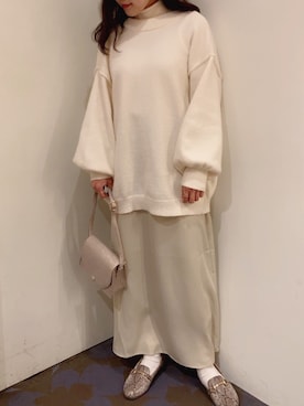 「earth music&ecology（アースミュージックアンドエコロジー）のORiental TRaffic ビットローファー ＊（パンプス）」を使った、chiakiさん（レディース・154cm）の冬コーディネート