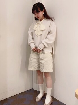 「ボウタイ」｜「アイテム（スウェット）」を使った、chiakiさん（レディース・154cm）の冬コーディネート
