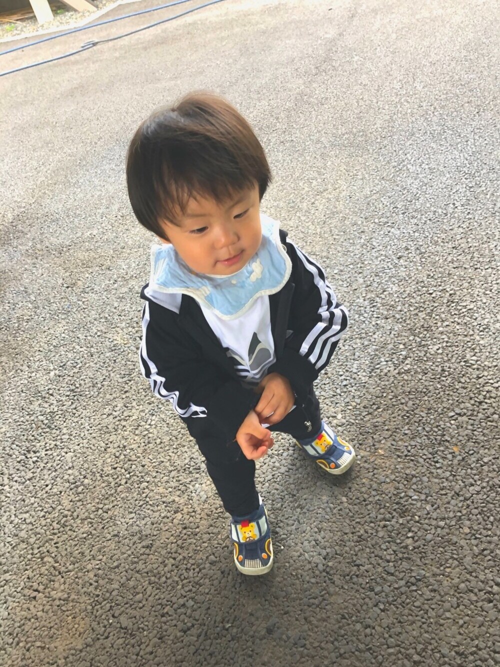 「男の子、スポーツミックス、海外限定モデル、一歳」｜「adidas Originalsのアイテム（Tシャツ/カットソー、ホワイト系）」を使った、haruwedさん（キッズ・90cm）の春コーディネートの1枚目の写真